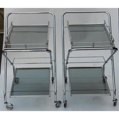 1950/70's  Rolling Bar Of Journey And Campstool, In Chrome-plated Metal In The Style Of