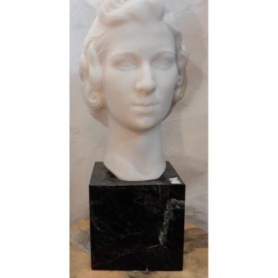 1930 'art Deco Head Of A Woman In Marble Signed By M. Di Domenico