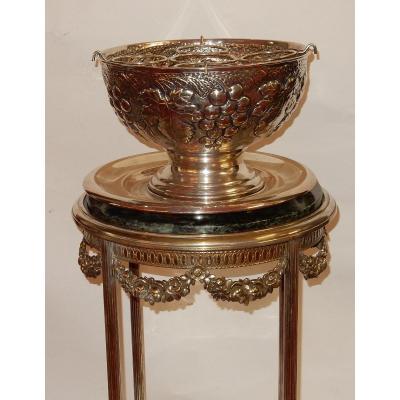 1900 'cooler Or Champagne Bucket Monumental Silver Metal With Fruit Decor