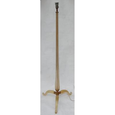 1950/70 Lampadaire Tripode Barovier & Toso Avec Paillons D’or