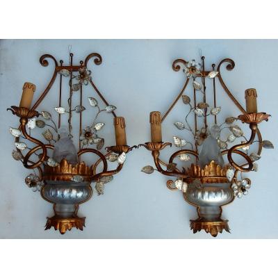 1970 ′ Pair Of Wall Lights In Chinese Style Maison Baguès