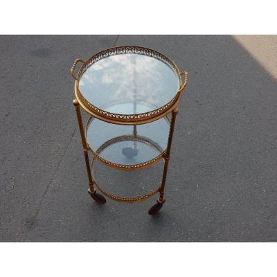 1950/70 ′ Round Gilt Bronze Rolling Trolley With 3 Trays Style Maison Bagués