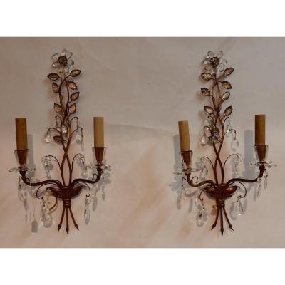 1970 ′ Pair Of Wall Lights At La Marguerite Maison Baguès H 49 Cm