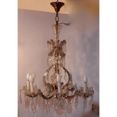 1920/40 ′ Marie Therese Cage Chandelier In Bohemian Crystal