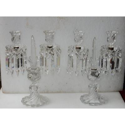 1950 'pair Of Candlesticks Baccarat Model Tors Signed