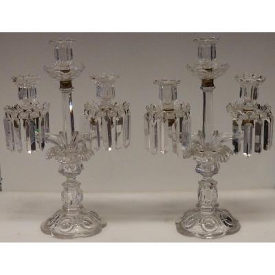 Pair Of Baccarat Candlesticks With 2 Branches
