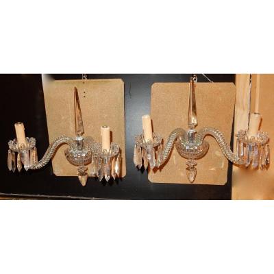 1940/50 'pair Of Dagger Sconces In Baccarat Crystal