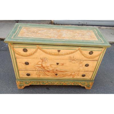 1820′ Commode En Bois Peint Décor à L’antique