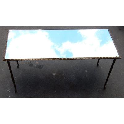 1950/70 'gilt Bronze Coffee Table Palm Tree Decor Maison Charles 87 X 37 Cm