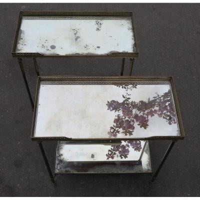 1970 'pair Of Rectangular Sofa Ends Maison Bagués Silver Oxidized Mirror Trays