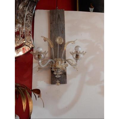 1920/50 ′ Pair Of Wall Lights With 2 Lights In Murano Crystal 33h X 35 Cm