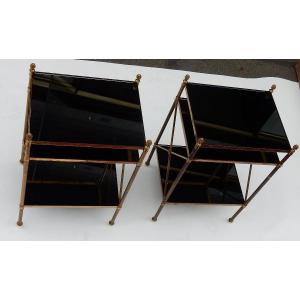 1950/70 ′ Pair Of 3 Tier Brass Shelves Maison Baguès Black Opaline Trays