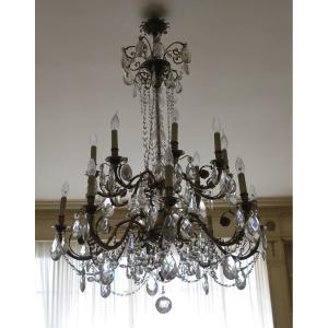 1900 ′ 2 Bronze And Crystal Chandeliers 6 And 8 Arms Same Models