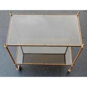 1950/70 'serving Trolley In Brass And Smoked Glass Maison Baguès