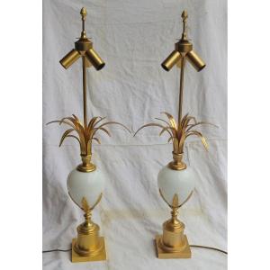 1950/70 ′ Pair Of White Opaline Charles Style Lamps