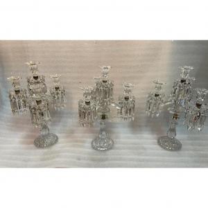 1950 ′ Pair Of 2 Candlesticks 3 Branches Sockets Beaded And Signed In Relief Baccarat