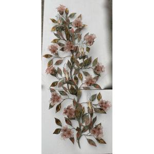 1970 ′ Wall Lamp In Painted Metal And Murano Crystal Flowers H 107 X 40 Cm