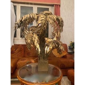 1970′ Palm Tree Floor Lamp, Brass Maison Jansen 3 Heads Brutalist Style