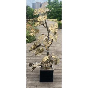 1970 'Sculpture Végétale,Philodendron Par Teychoueres Pour Maison Jansen Paris 205 H X Ø 100 cm