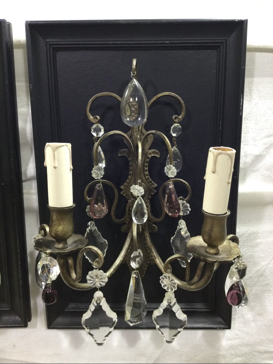 Pair Of Bronze And Crystal Sconces 2 Lights-photo-2