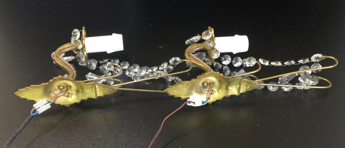 Pair Of Bronze And Crystal Wall Lamp 1 Light-photo-8