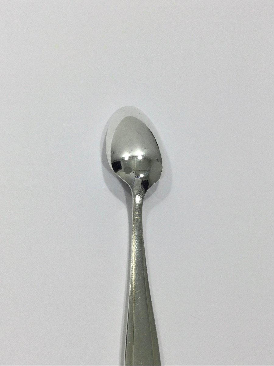 12 Art Deco Mocha Spoons In Silver Metal-photo-7