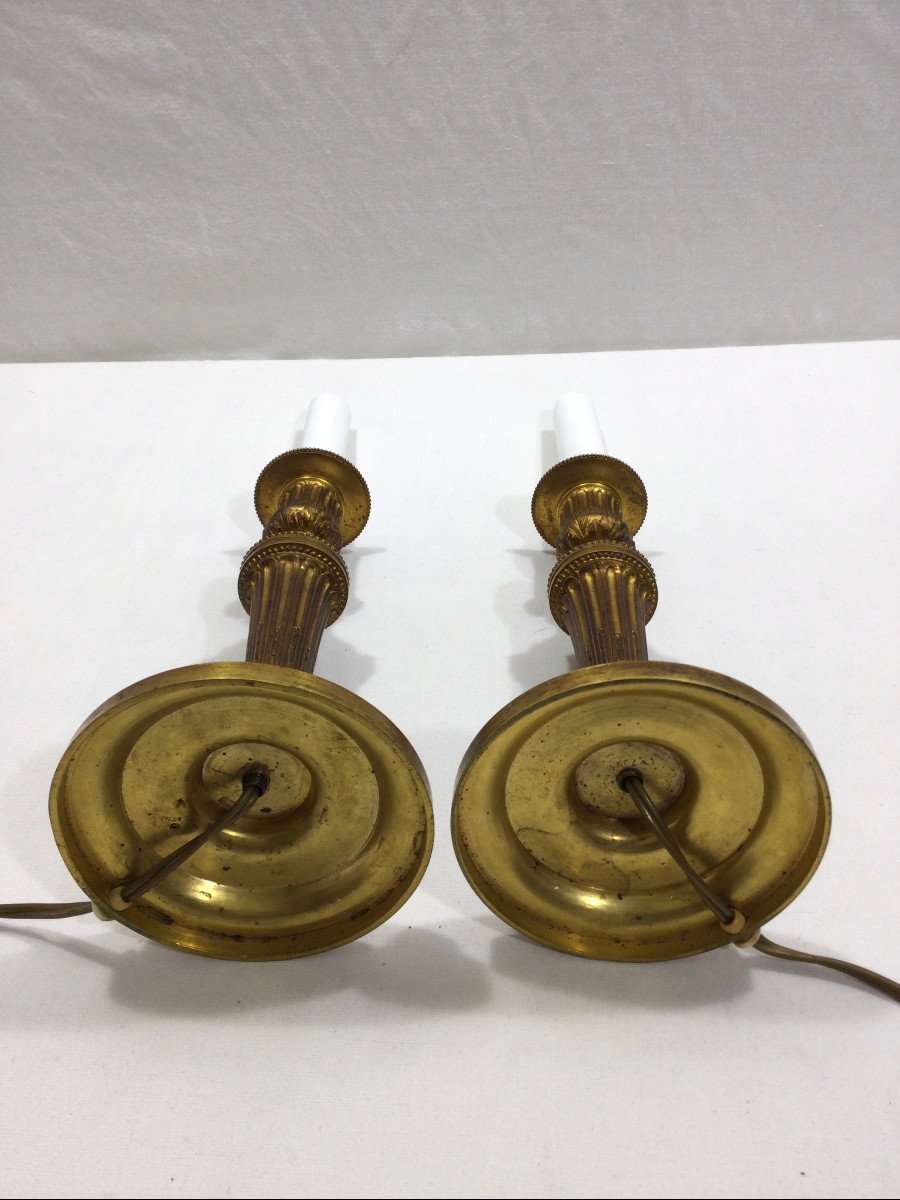 Pair Of Candlesticks In Electrified Bronze-photo-3
