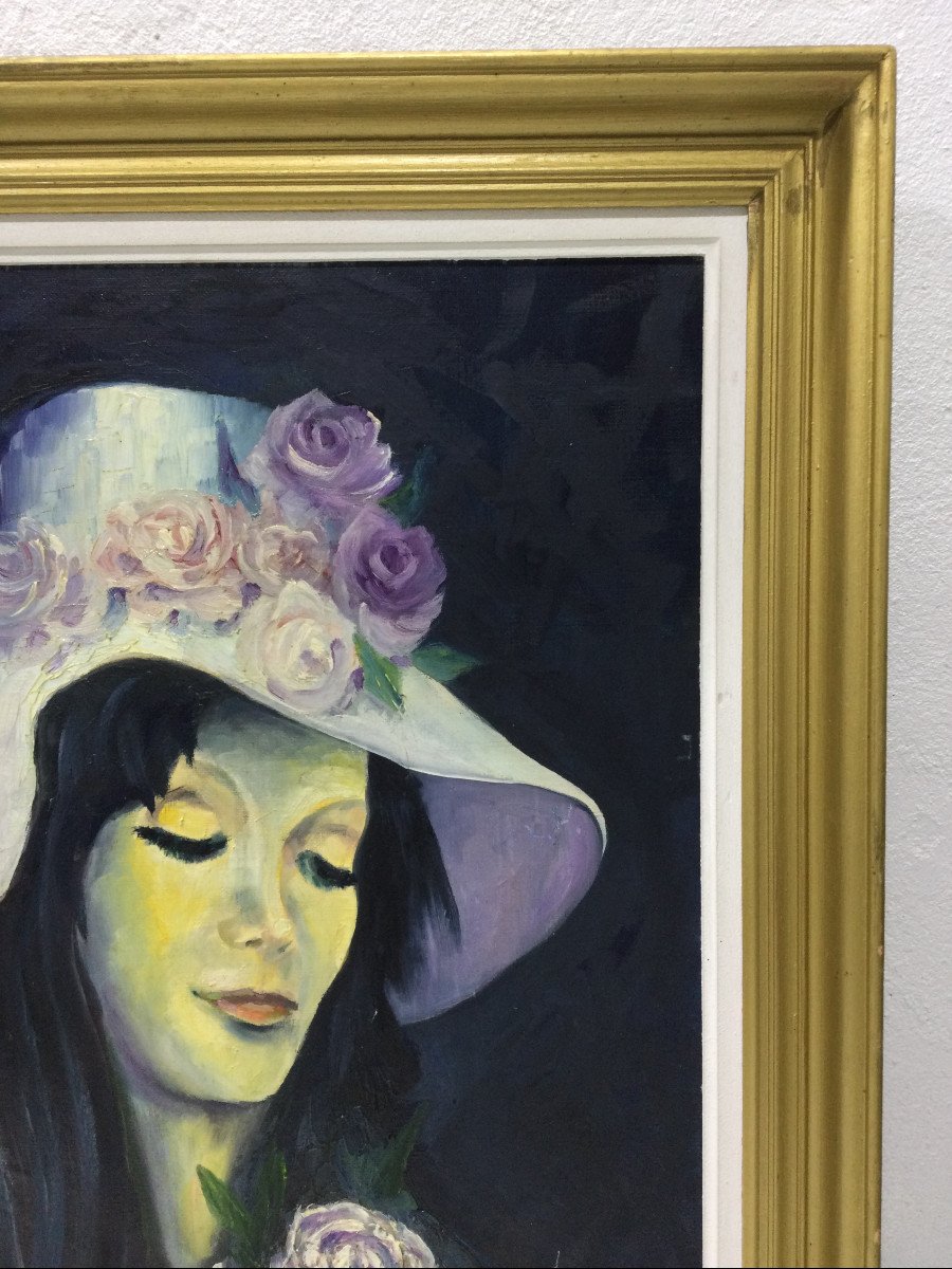S.foulon - Oil On Framed Canvas, Woman With Hat-photo-1