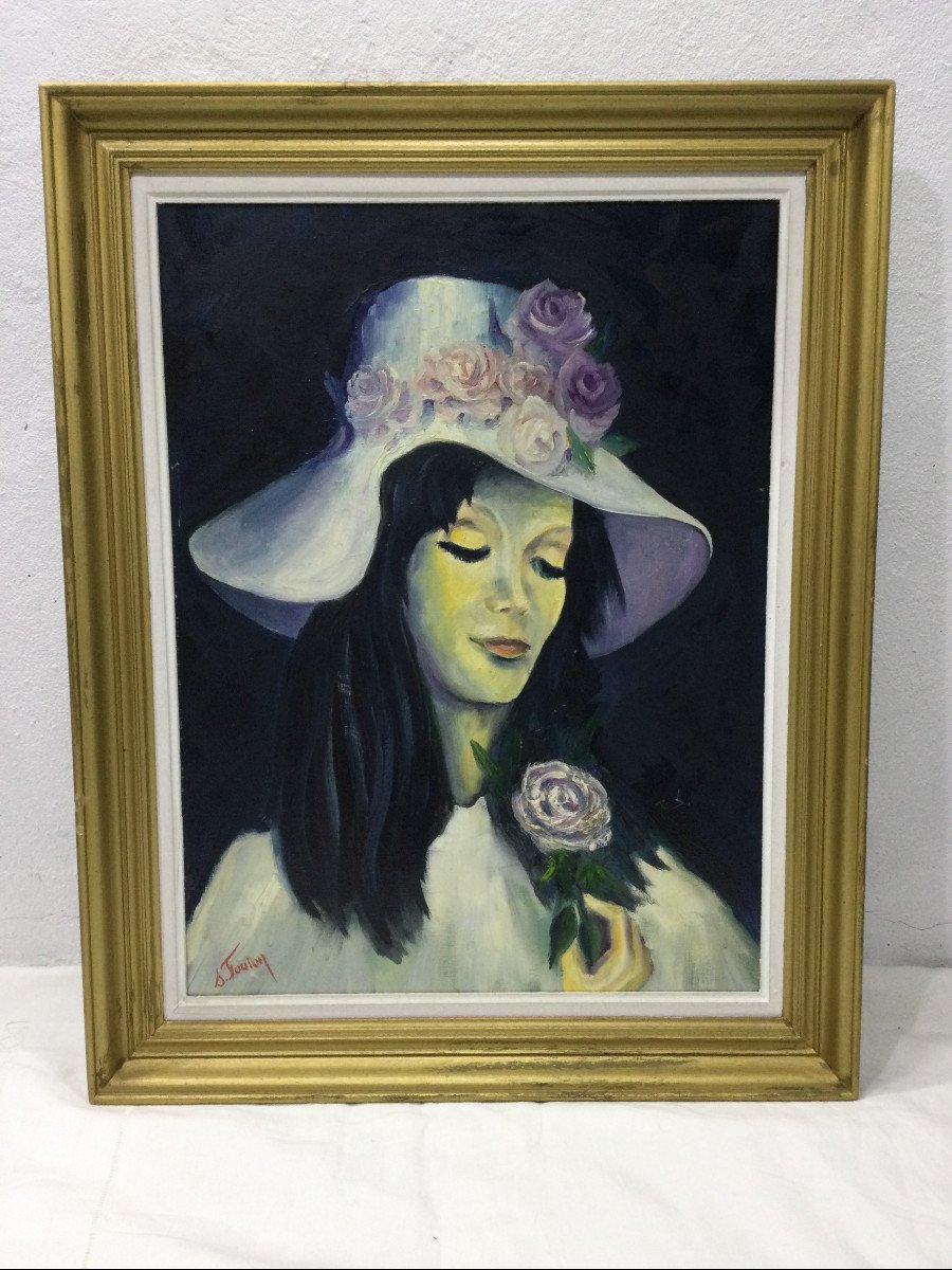 S.foulon - Oil On Framed Canvas, Woman With Hat