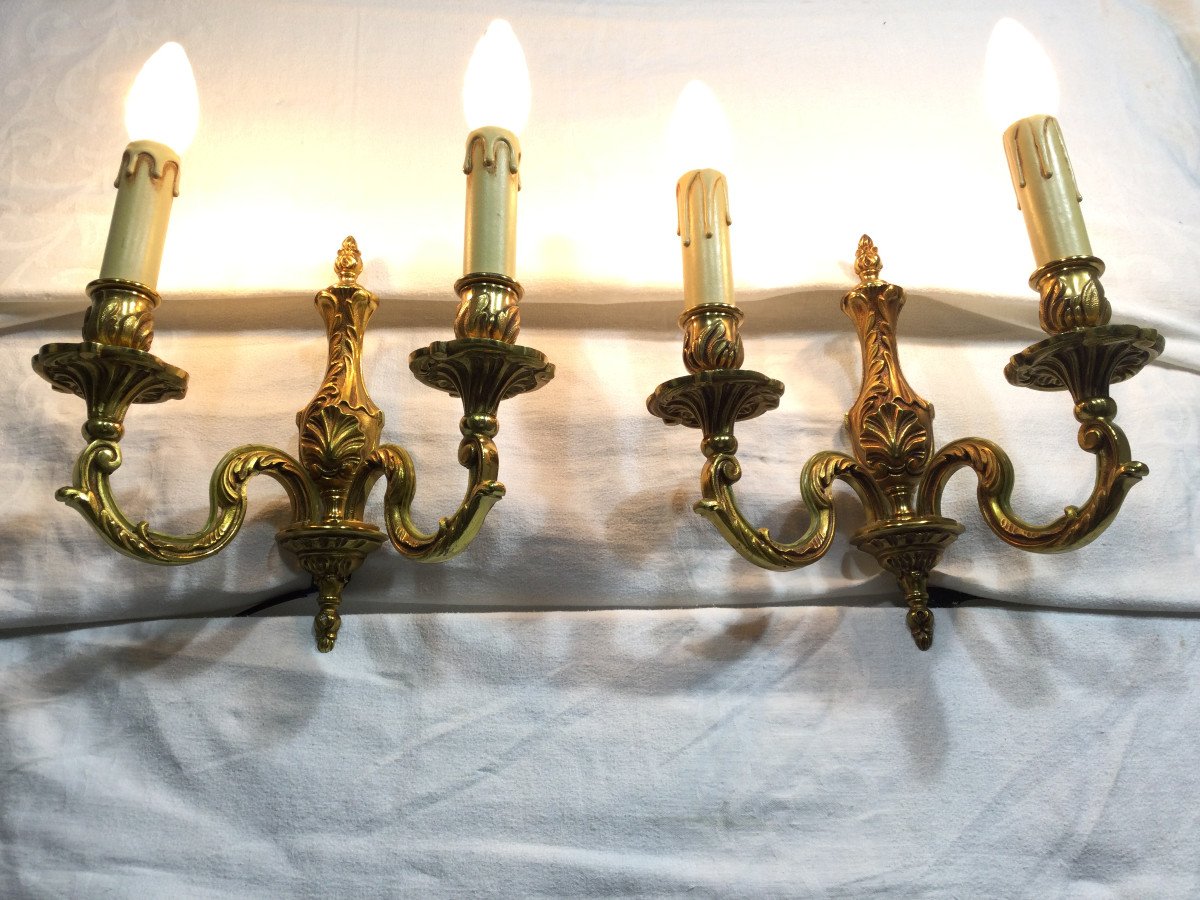 Pair Of Bronze Wall Lamps 2 Lights-photo-7
