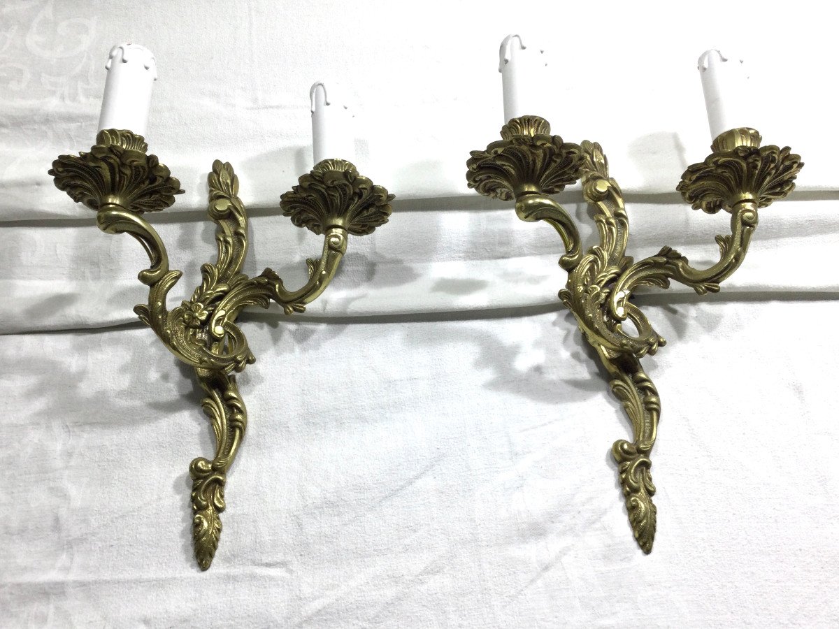 Paire D’appliques Bronze 2 Lumières Style Louis XV-photo-3