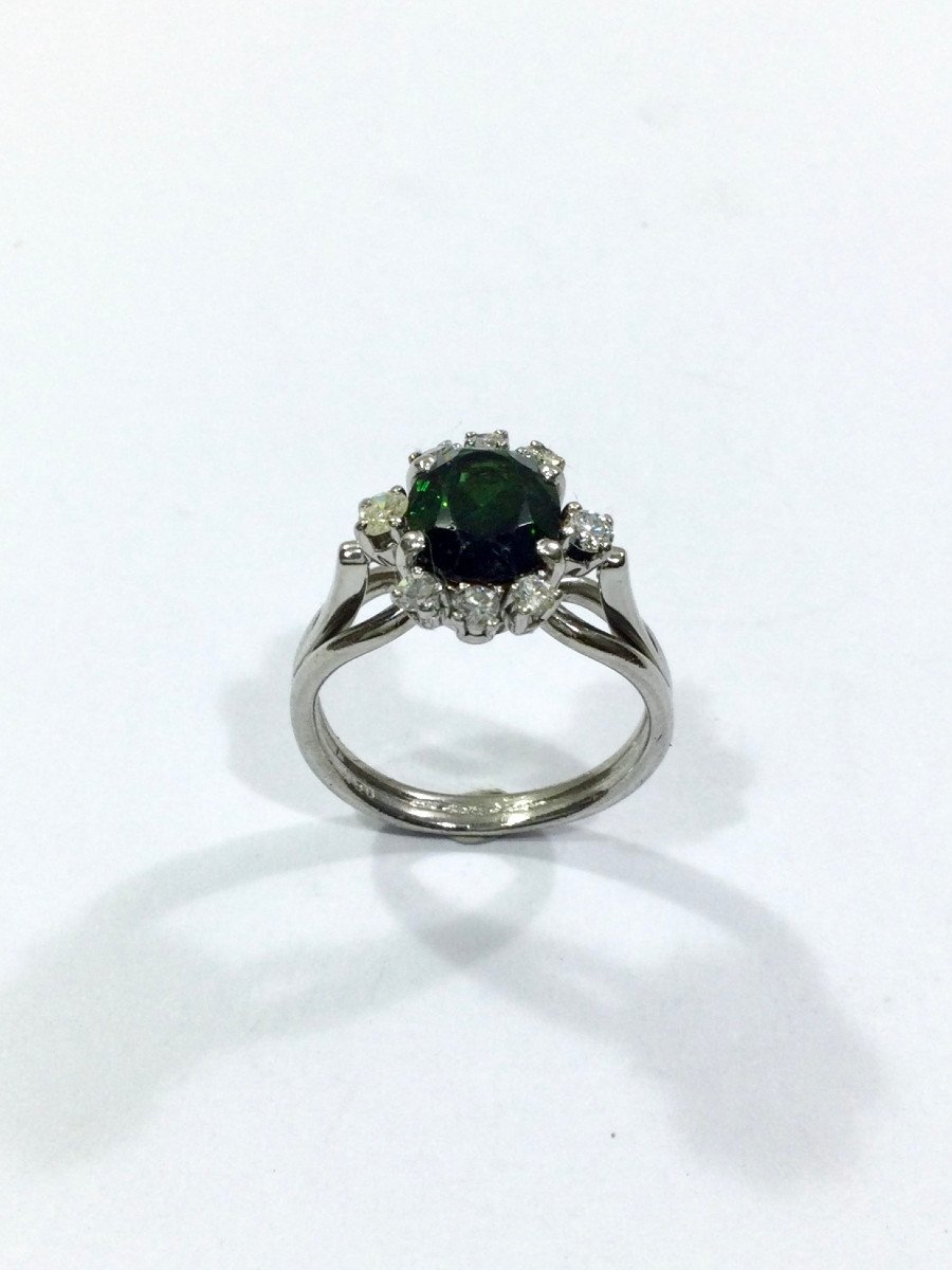 Gold Ring, Diamonds And Synthetic Green Stone-photo-2