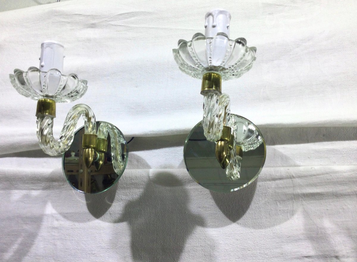 Paire D’appliques Verre Et Miroir-photo-4