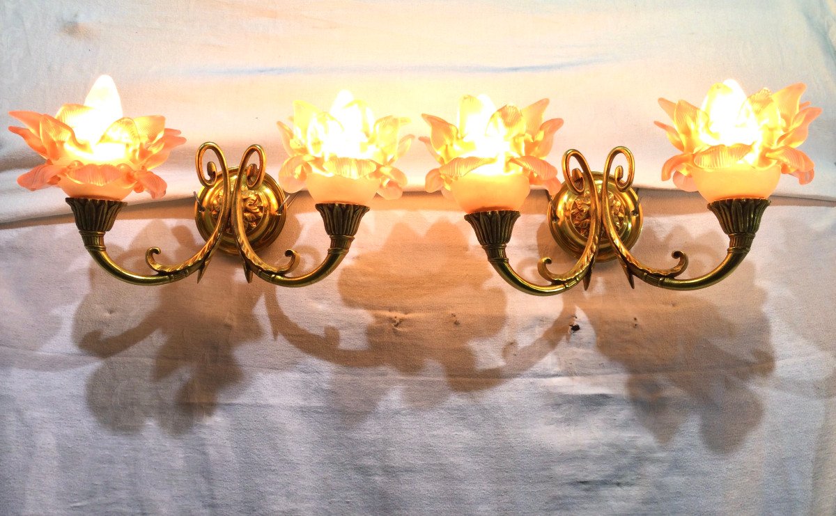 Paire D’appliques Bronze 2 Lumières -photo-7