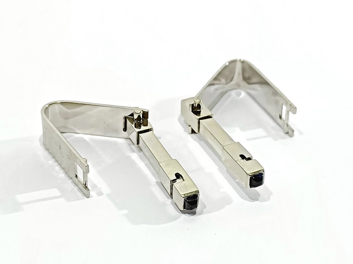 Pair Of Cufflinks In White Gold And Sapphires-photo-3