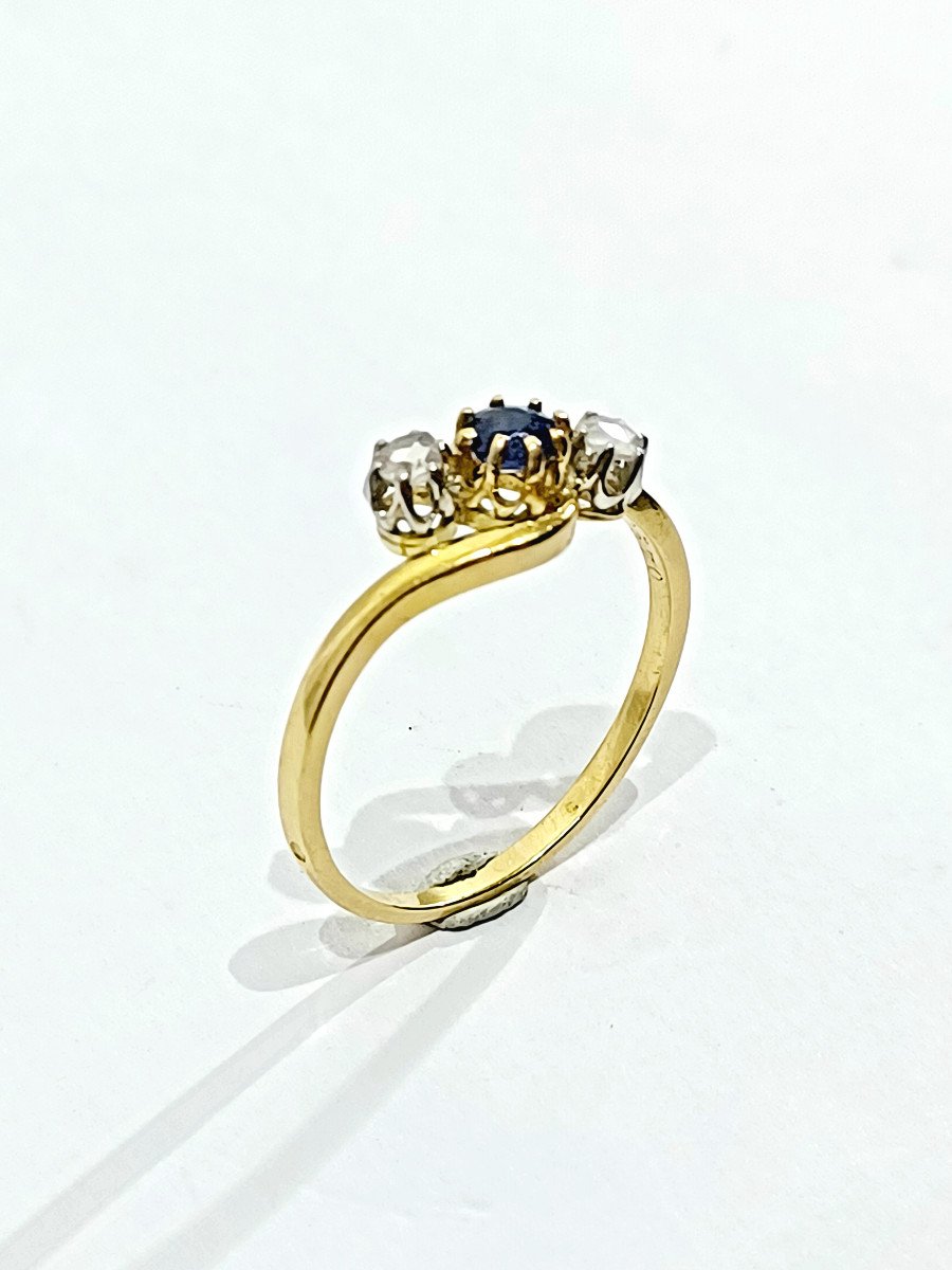 White And Blue Sapphire Gold Ring-photo-2