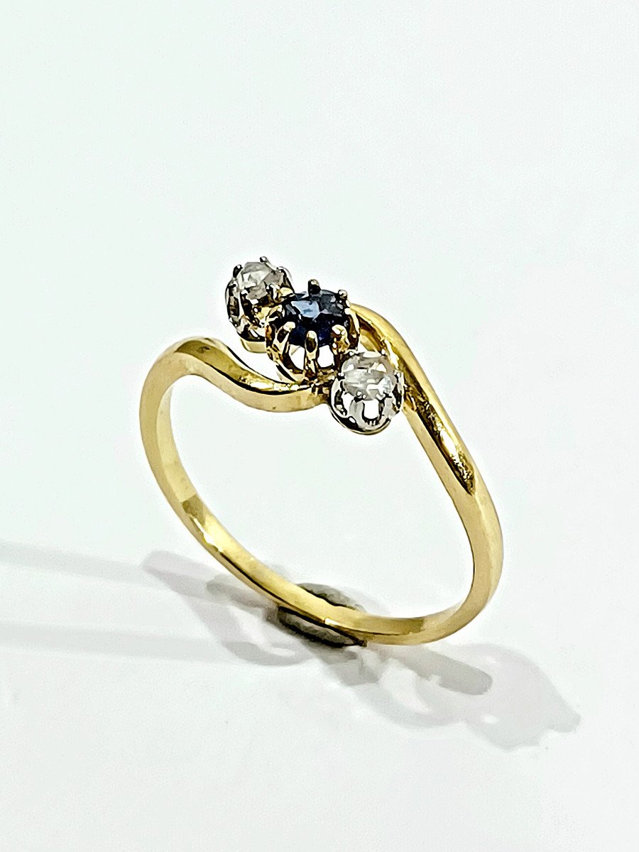 White And Blue Sapphire Gold Ring
