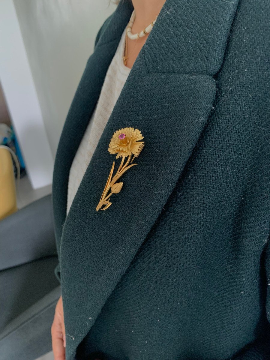 Broche Fleur En Or Et Saphir Rose-photo-7