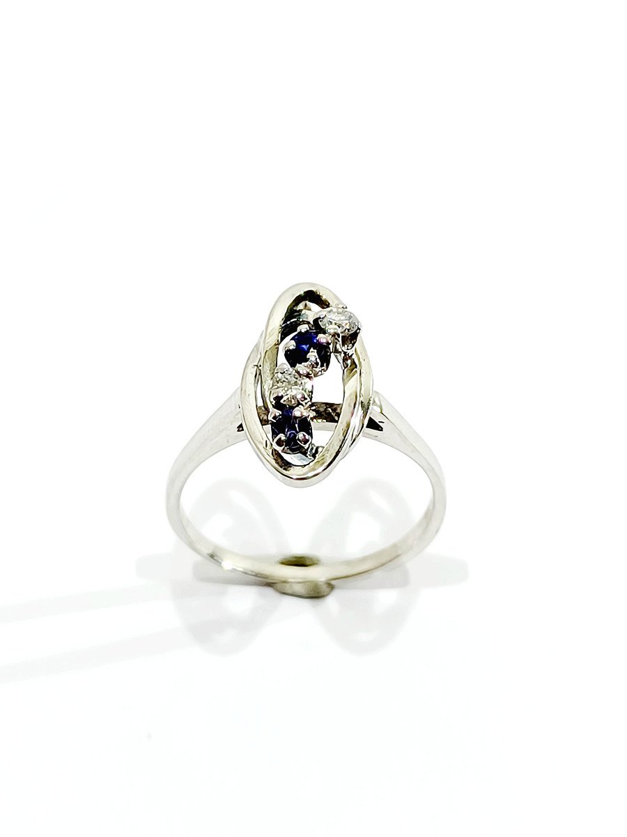 Bague Or Blanc Diamants Saphirs-photo-3