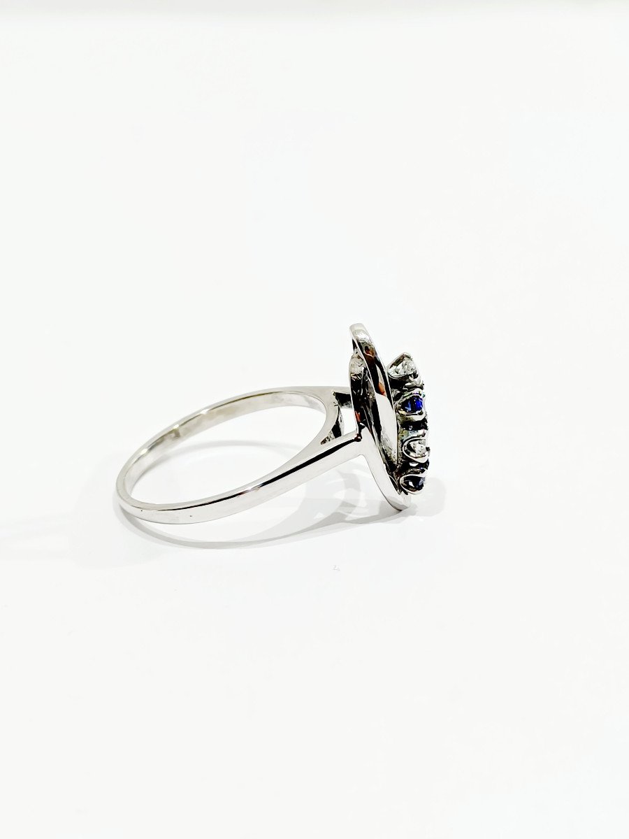 Bague Or Blanc Diamants Saphirs-photo-4