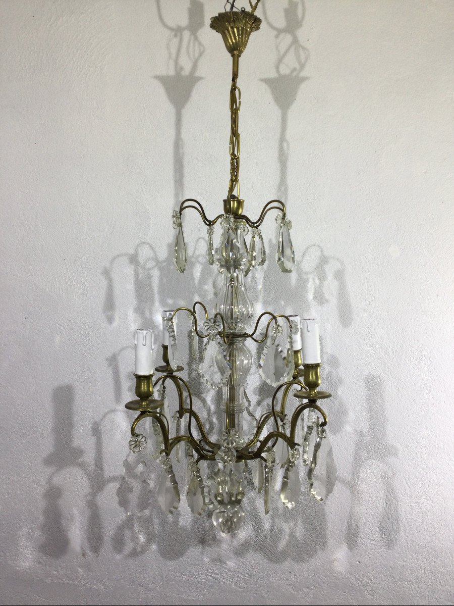 4 Light Bronze And Crystal Chandelier
