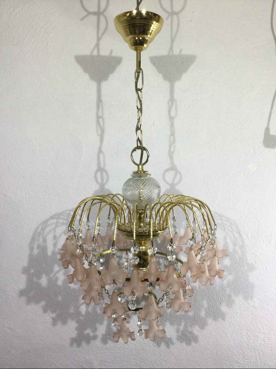 Lustre Pampilles Fleurs Roses -photo-2