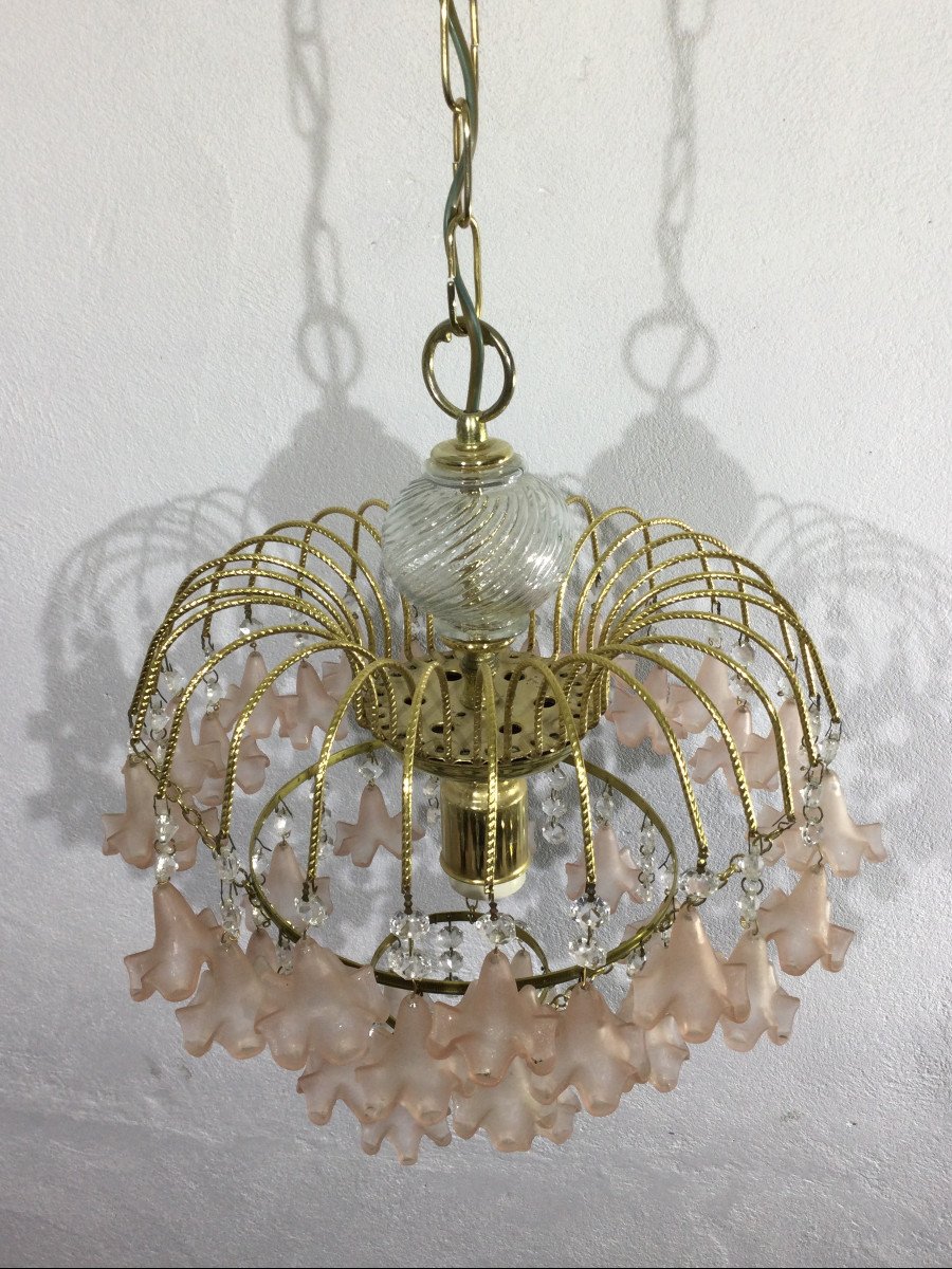 Lustre Pampilles Fleurs Roses -photo-3