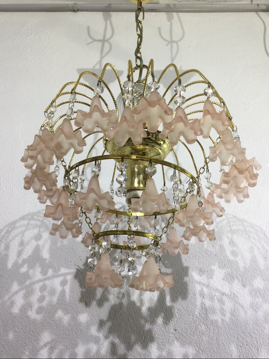Lustre Pampilles Fleurs Roses -photo-4
