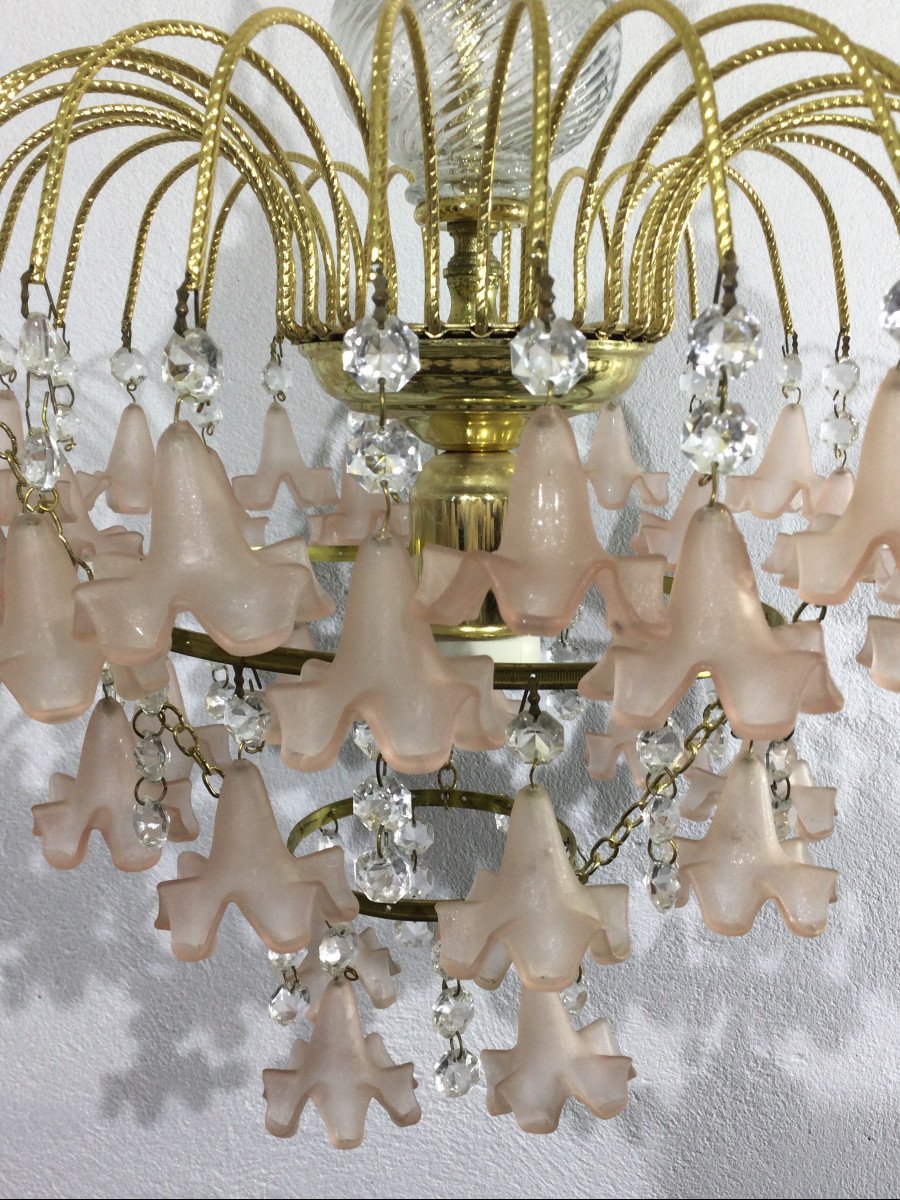 Lustre Pampilles Fleurs Roses -photo-4