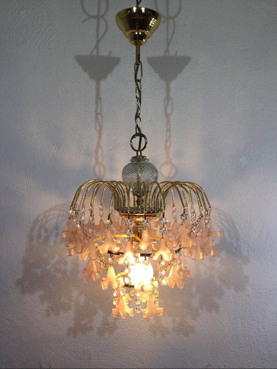 Lustre Pampilles Fleurs Roses -photo-6