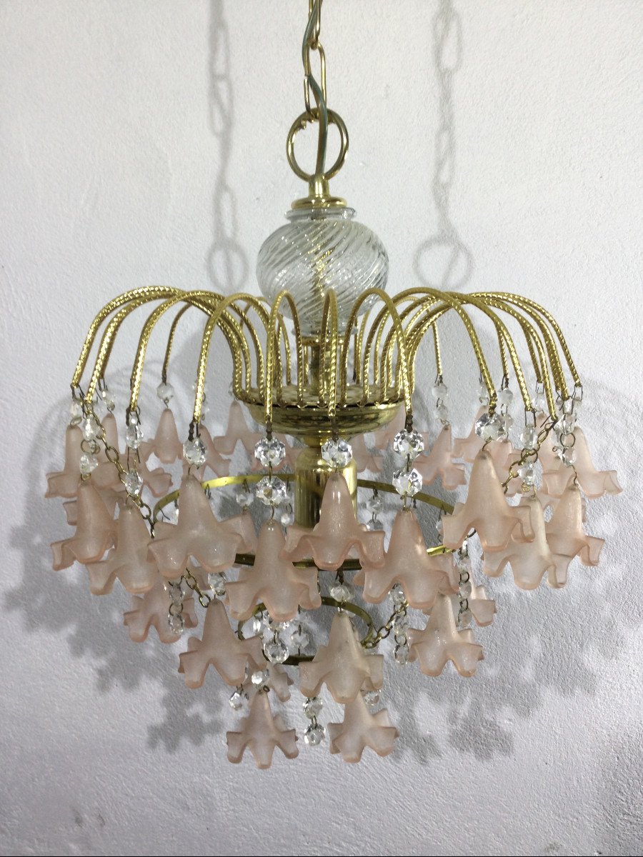 Lustre Pampilles Fleurs Roses 