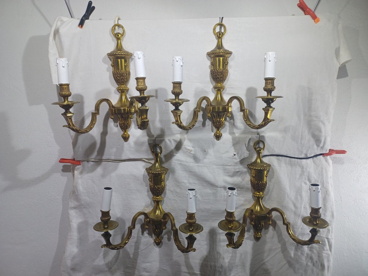 Set Of 4 2-light Wall Lamps In Bronze-photo-2