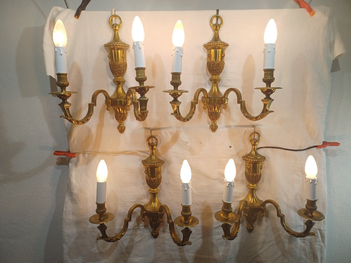 Set Of 4 2-light Wall Lamps In Bronze