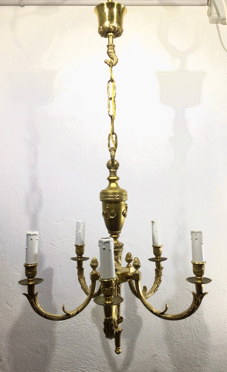  Lustre En Bronze Louis XVI 5 Lumières 